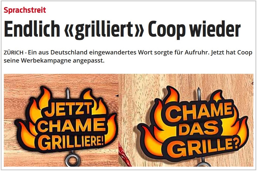 Vor sechs Jahren schrieb der Coop-Texter in einer Kampagne „grillen“ und löste einen Sprachstreit in den Boulevardmedien aus. Ein Jahr später korrigierte der Detailhändler auf „grillieren“.