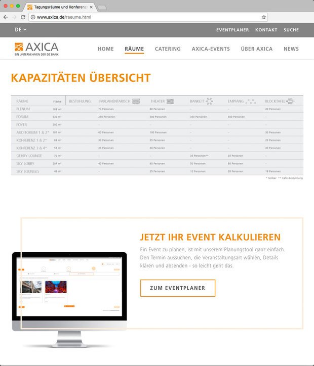 Meeting Planer auf axica.de