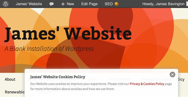 Beispiel für einen Cookie-Banner bei Wordpress