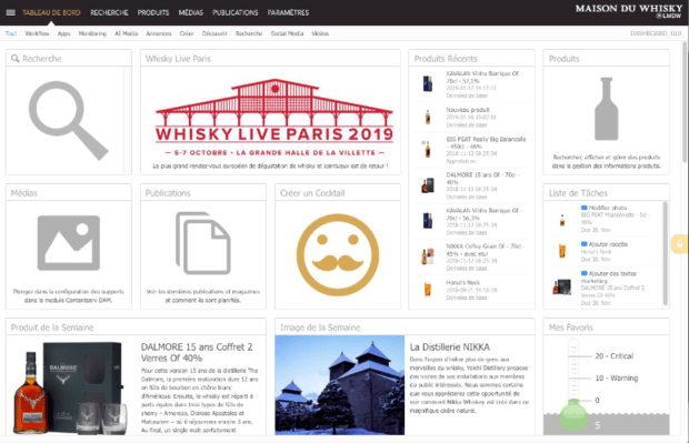 Beispiel Contentserv Dashboard für La Maison du Whisky